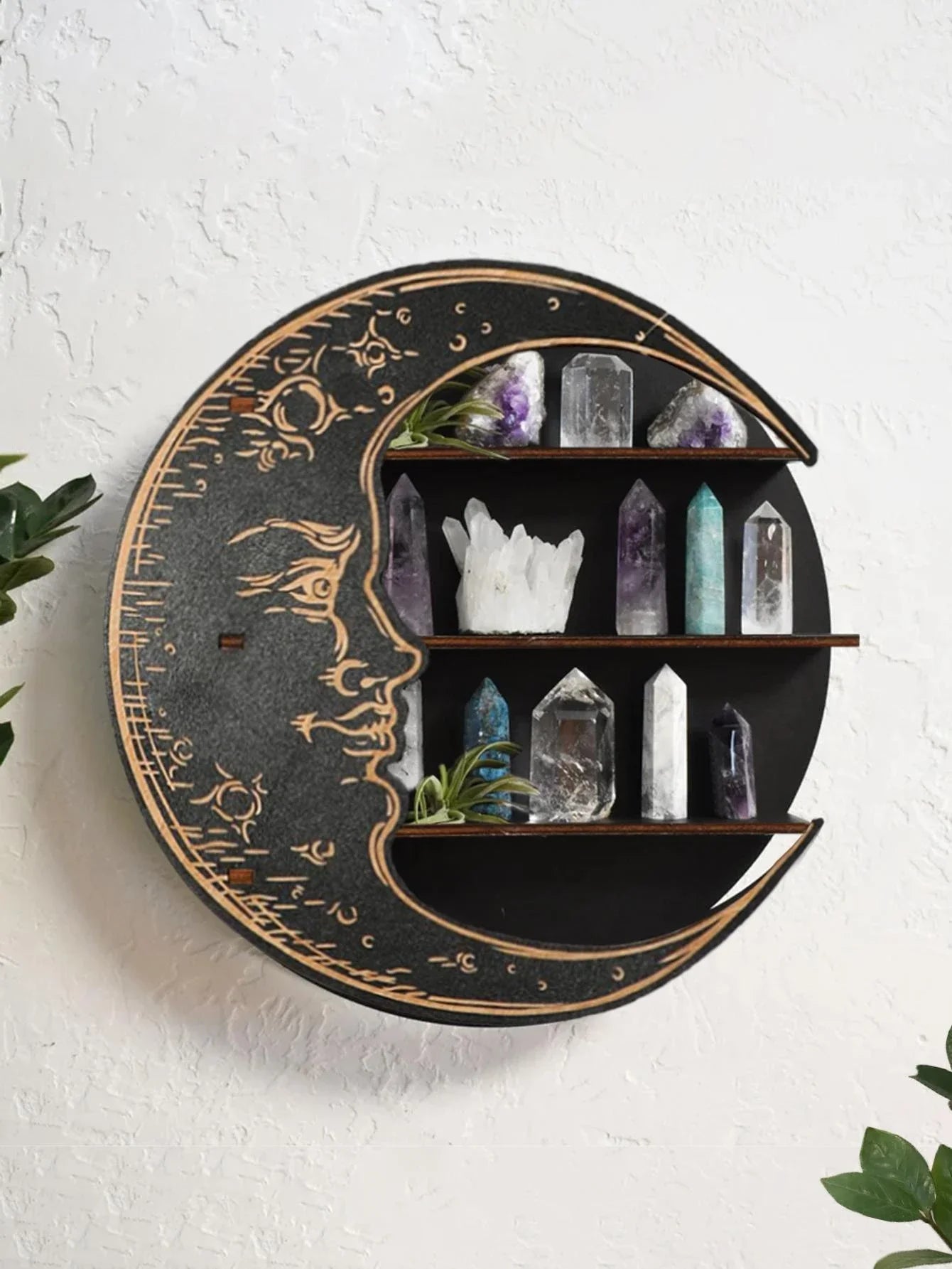 Wooden Shelf Moon Face Display Stand