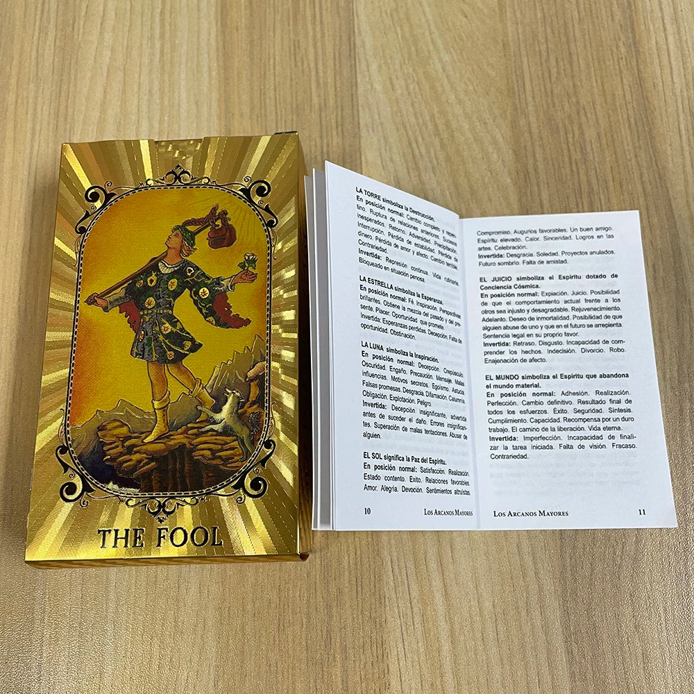 Golden Foil Tarot Deck Prophecy Cards for Beginners (SPA + ENG)