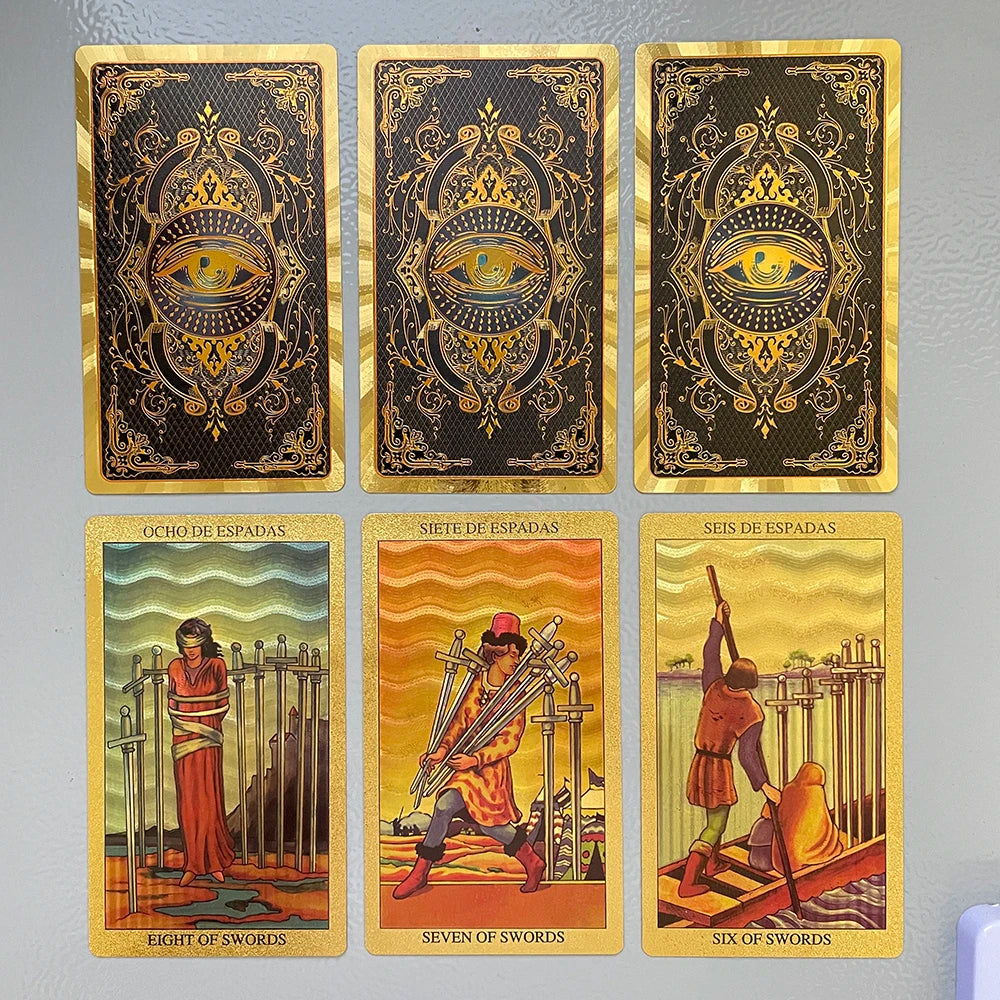 Golden Foil Tarot Deck Prophecy Cards for Beginners (SPA + ENG)