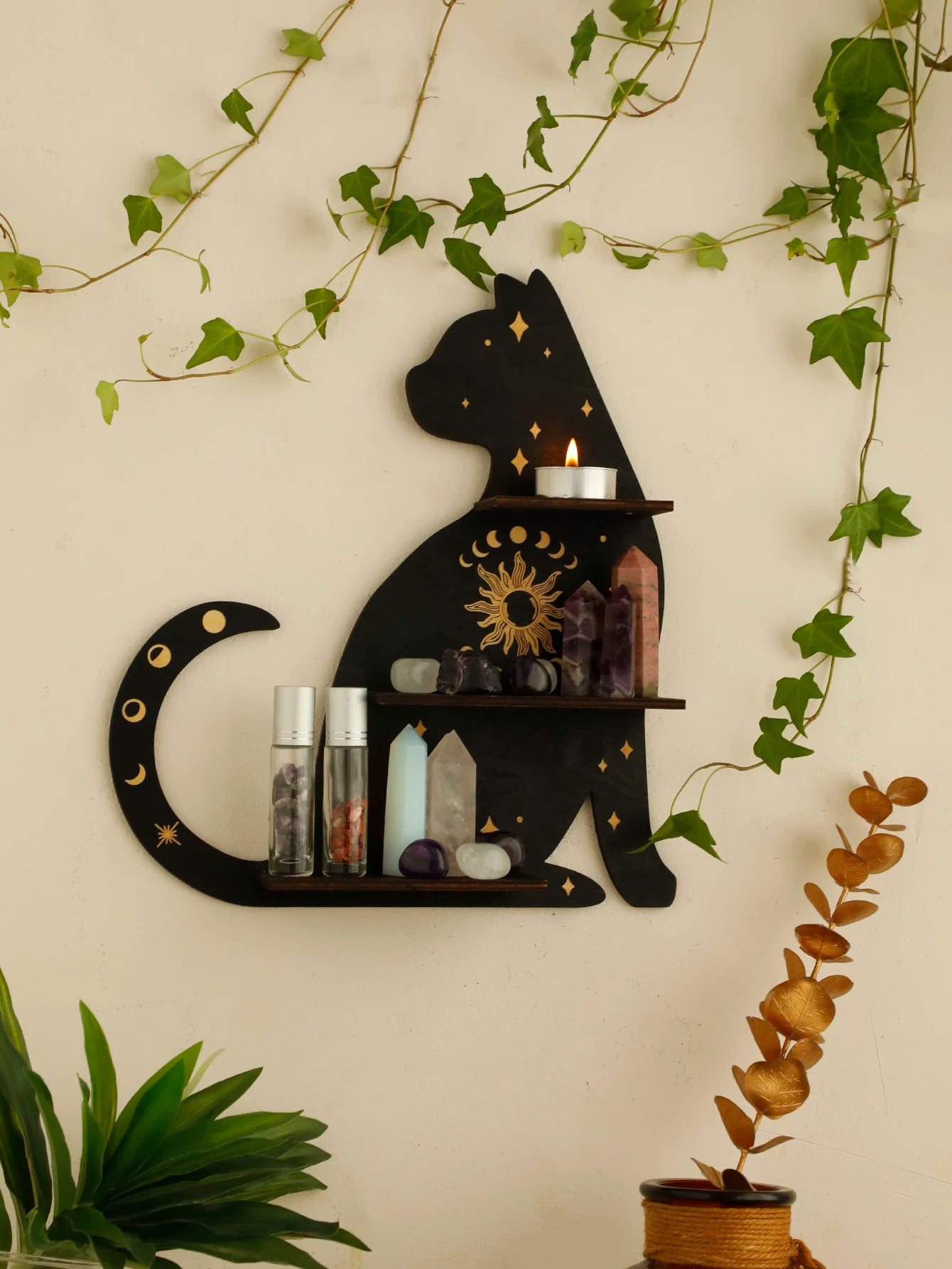 Black Cat Wooden Shelf