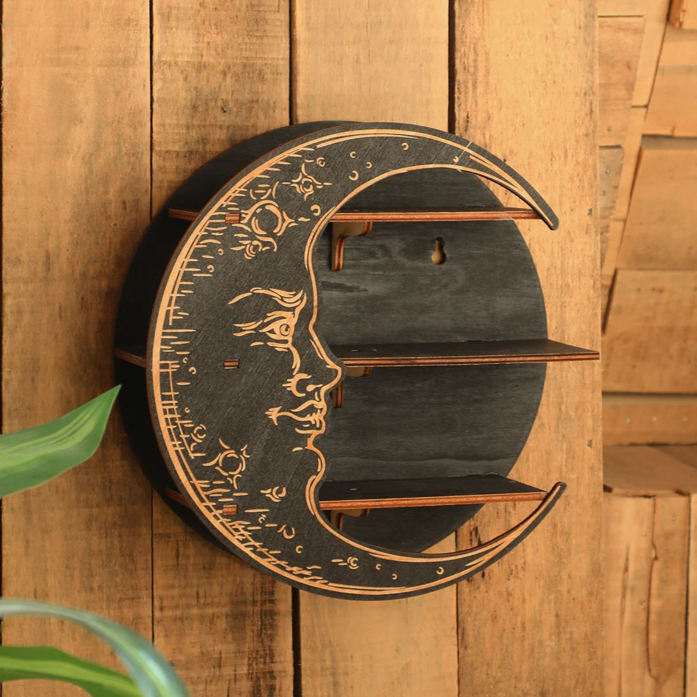 Wooden Shelf Moon Face Display Stand